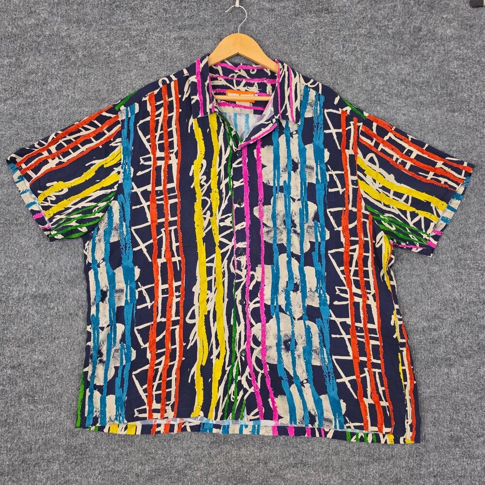 Jams World Shirt Mens 2XL Heartstrings Abstract Stripe Rayon Hawaiian Tropical